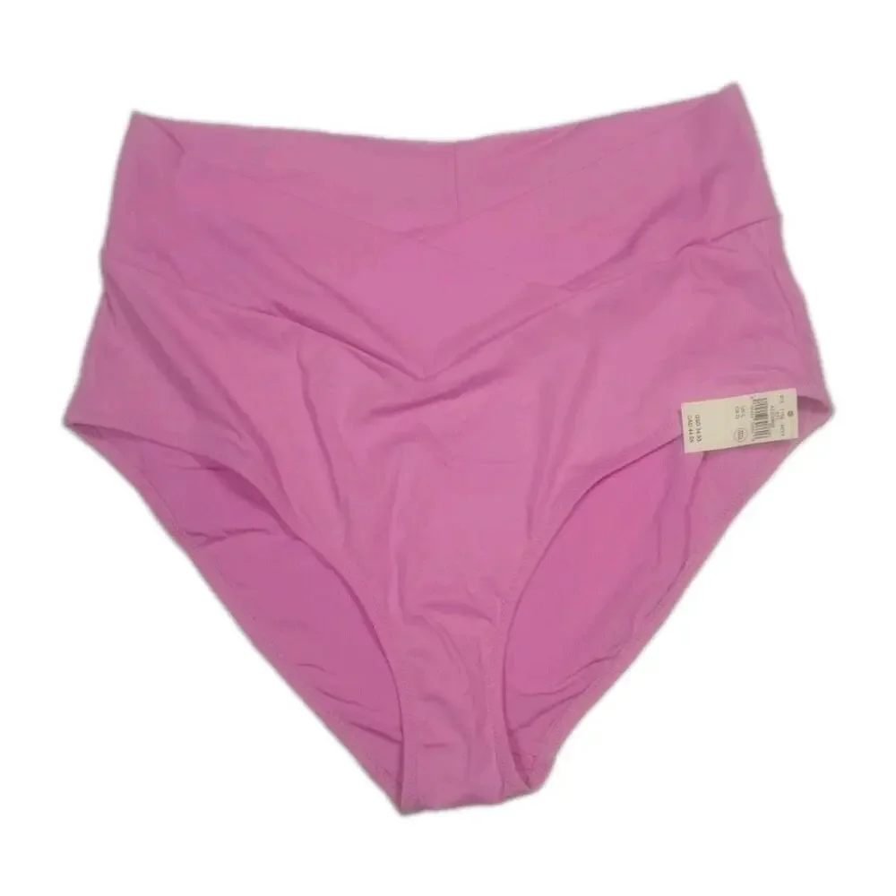 New Aerie High Waist Full Coverage Bikini Bottoms Light Pink Womens Size L Swim